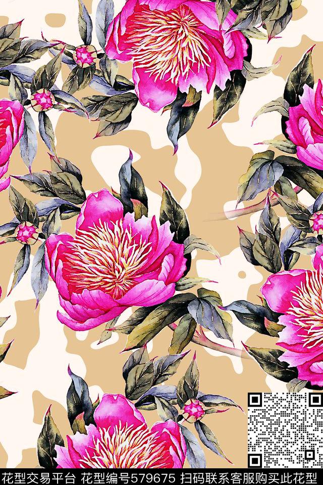 中国风手绘大气女装炫彩数码印花华亿平台下载（图片编号: 579675） - 瓦栏（Walan）