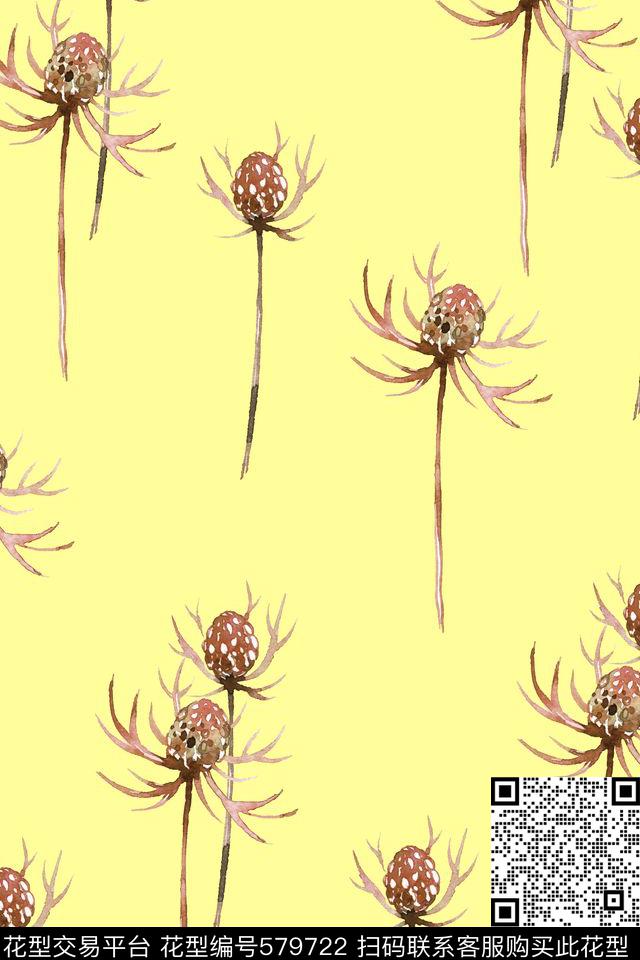 小清新水彩植物春夏系列数码印花华亿平台下载（图片编号: 579722） - 瓦栏（Walan）