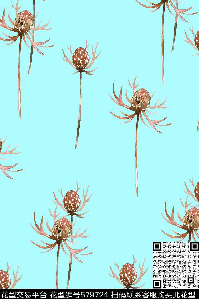 小清新水彩植物春夏系列数码印花华亿平台下载（图片编号: 579724） - 瓦栏（Walan）