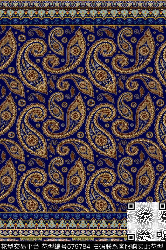 火腿花中国风佩斯利传统印花华亿平台下载（图片编号: 579784） - 瓦栏（Walan）