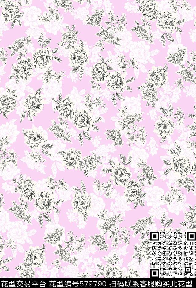 清新花卉矢量牡丹家纺传统印花华亿平台下载（图片编号: 579790） - 瓦栏（Walan）
