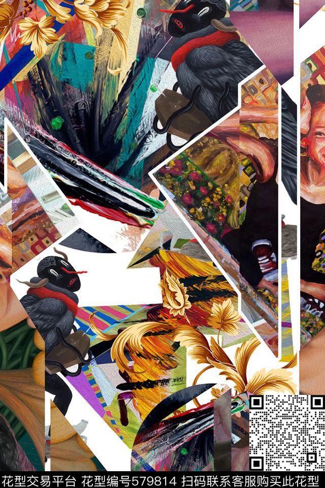 沙发布艺四方连续抽象几何数码印花华亿平台下载（图片编号: 579814） - 瓦栏（Walan）