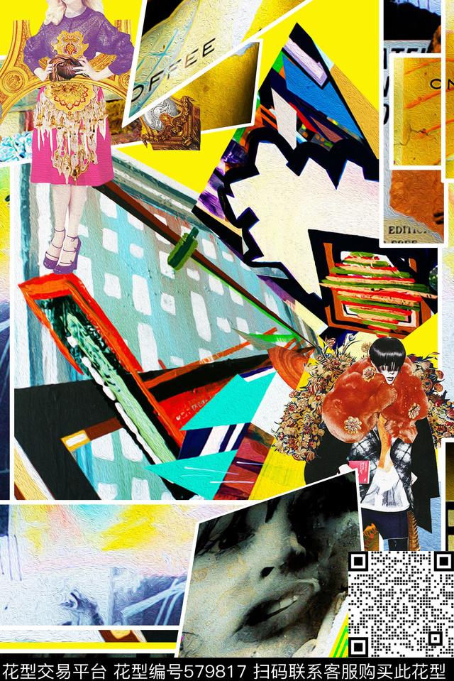 女装四方连续抽象几何数码印花华亿平台下载（图片编号: 579817） - 瓦栏（Walan）