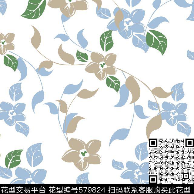 小清新花卉春夏系列传统印花华亿平台下载（图片编号: 579824） - 瓦栏（Walan）