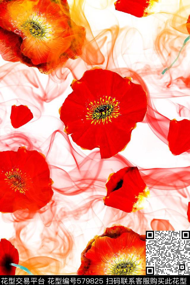 罂粟花花卉时尚绚丽数码印花华亿平台下载（图片编号: 579825） - 瓦栏（Walan）