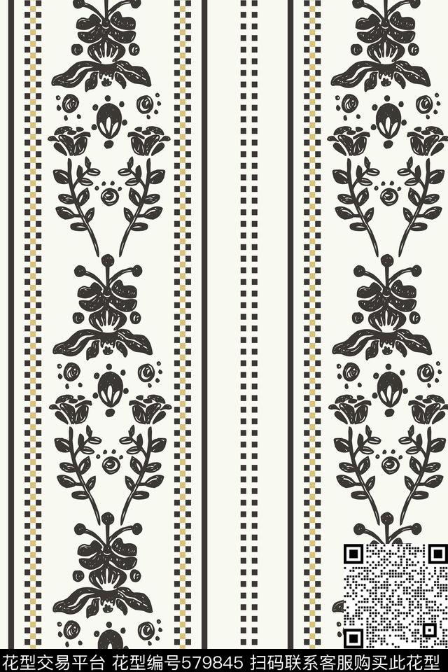 复古花卉几何窗帘传统印花华亿平台下载（图片编号: 579845） - 瓦栏（Walan）