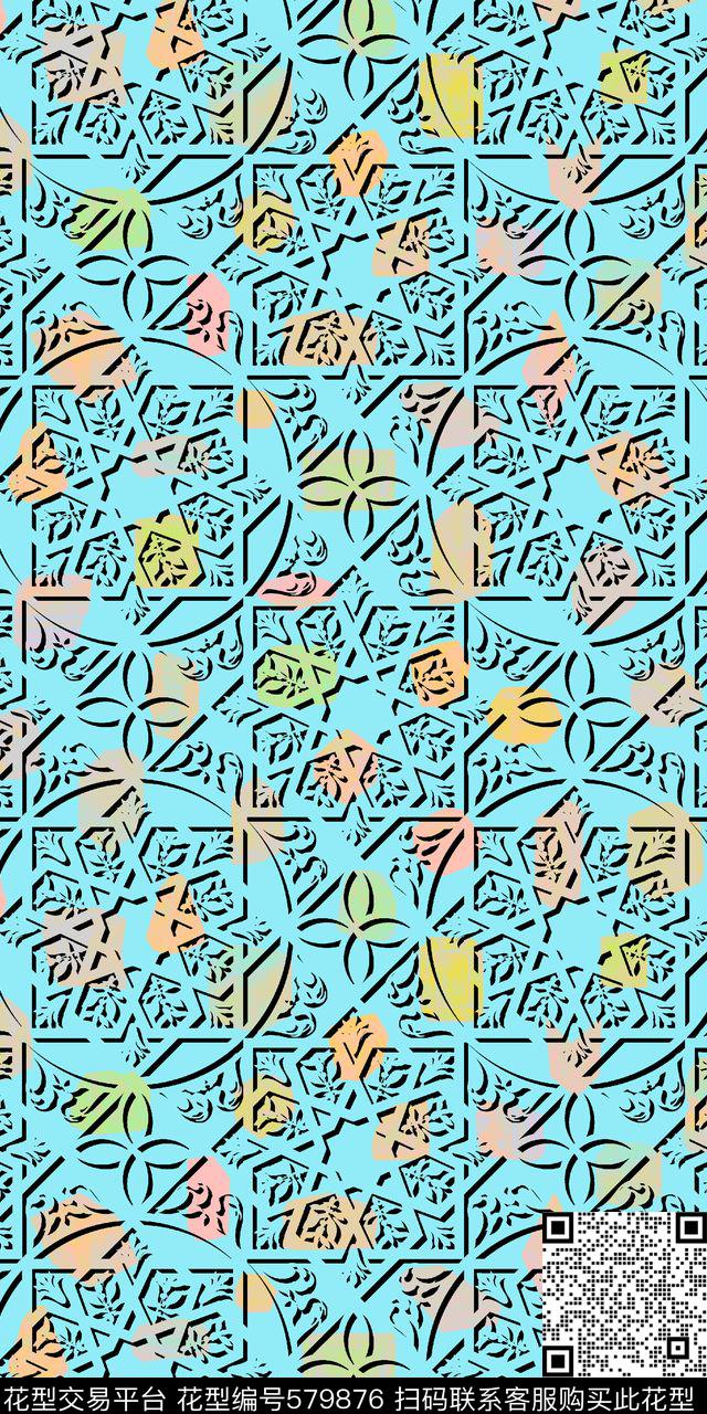 时尚雪花剪纸数码印花华亿平台下载（图片编号: 579876） - 瓦栏（Walan）