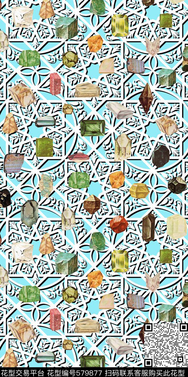 时尚剪纸彩色石头数码印花华亿平台下载（图片编号: 579877） - 瓦栏（Walan）