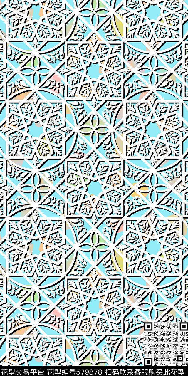 时尚雪花剪纸数码印花华亿平台下载（图片编号: 579878） - 瓦栏（Walan）