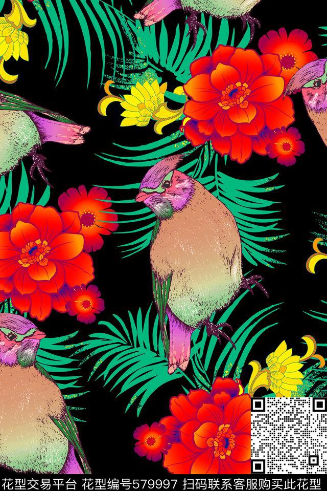 花鸟数码印花华亿平台下载（图片编号: 579997） - 瓦栏（Walan）