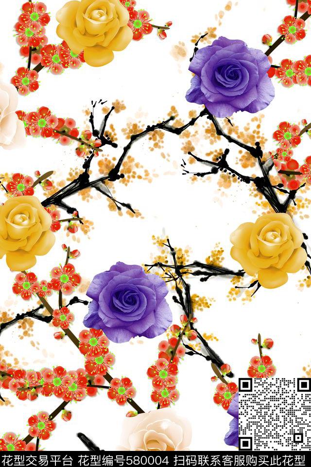 桃花花朵花卉数码印花华亿平台下载（图片编号: 580004） - 瓦栏（Walan）