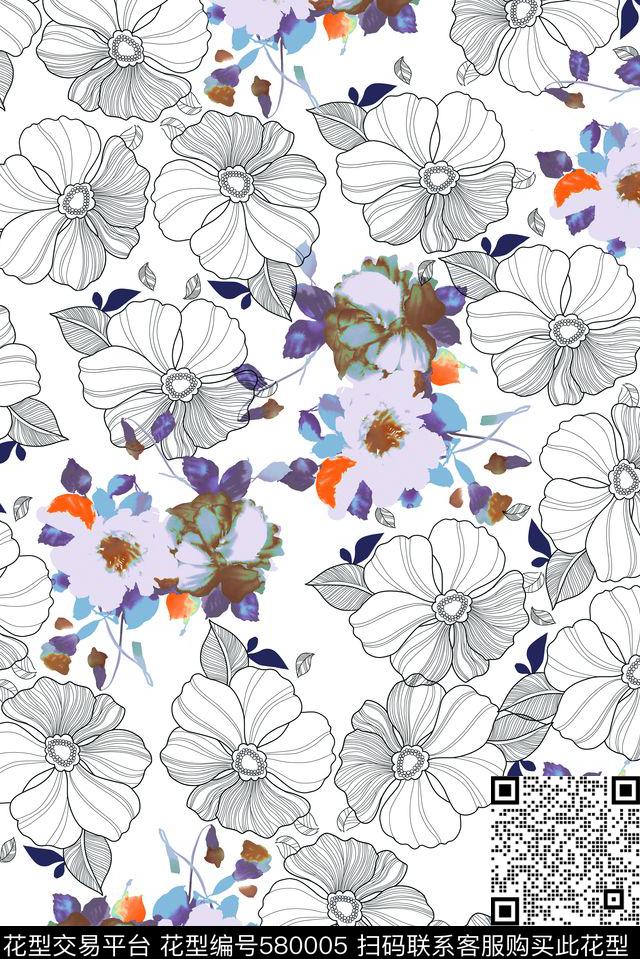 小碎花乱花花朵传统印花华亿平台下载（图片编号: 580005） - 瓦栏（Walan）