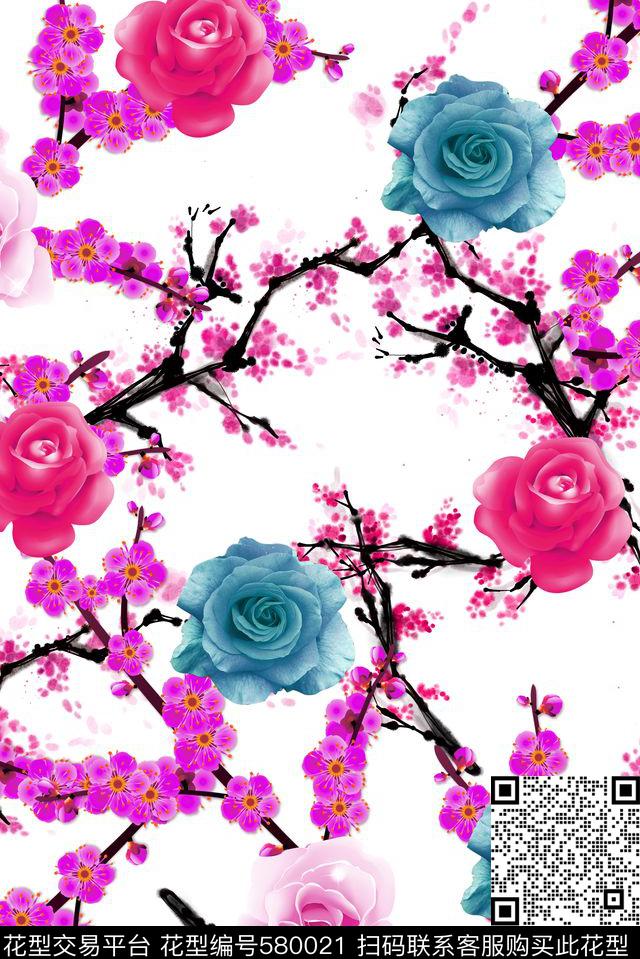 桃花花朵花卉数码印花华亿平台下载（图片编号: 580021） - 瓦栏（Walan）