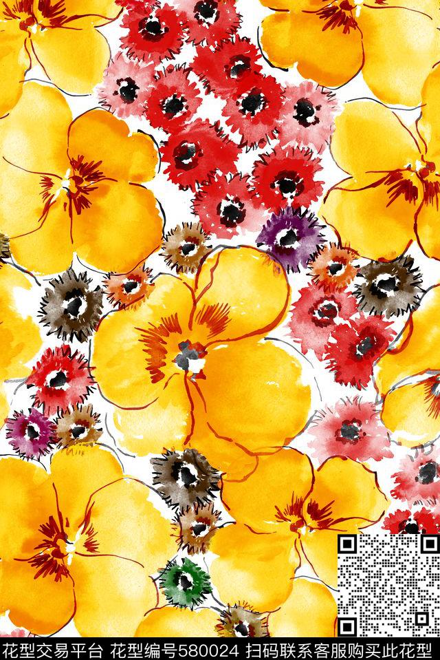 乱花桃花花朵数码印花华亿平台下载（图片编号: 580024） - 瓦栏（Walan）