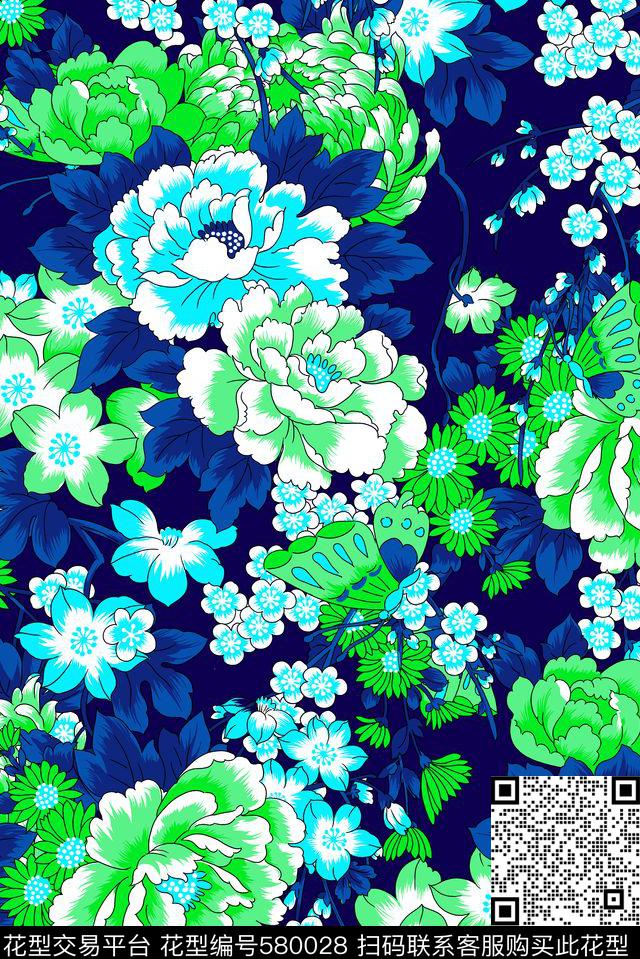乱花花卉花朵传统印花华亿平台下载（图片编号: 580028） - 瓦栏（Walan）