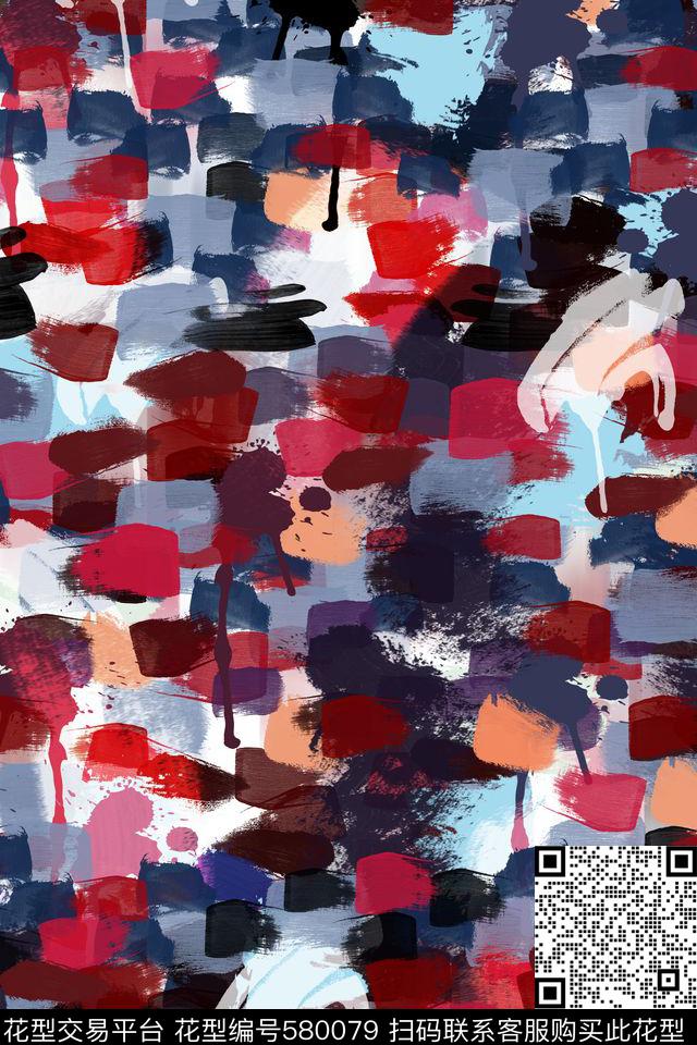 笔触抽象手绘传统印花华亿平台下载（图片编号: 580079） - 瓦栏（Walan）