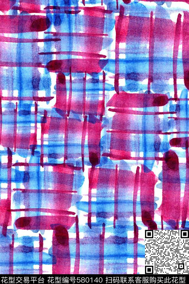 抽象水彩格纹数码印花华亿平台下载（图片编号: 580140） - 瓦栏（Walan）