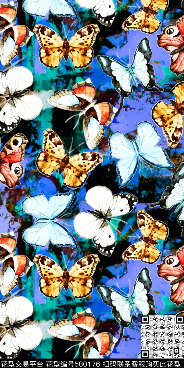 时尚潮流蝴蝶蝴蝶抽象背景数码印花华亿平台下载（图片编号: 580176） - 瓦栏（Walan）