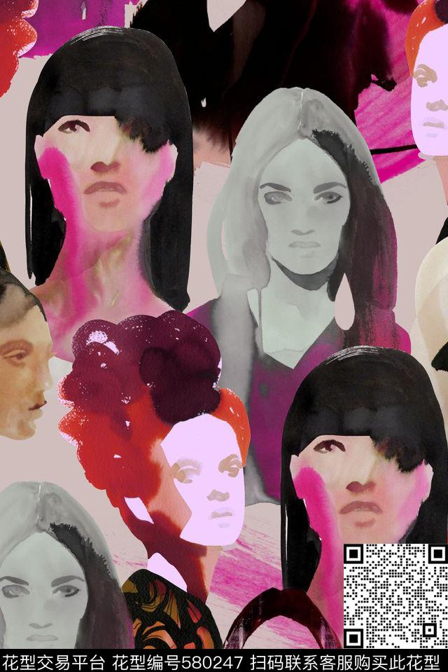 抽象欧美流行人头像数码印花华亿平台下载（图片编号: 580247） - 瓦栏（Walan）