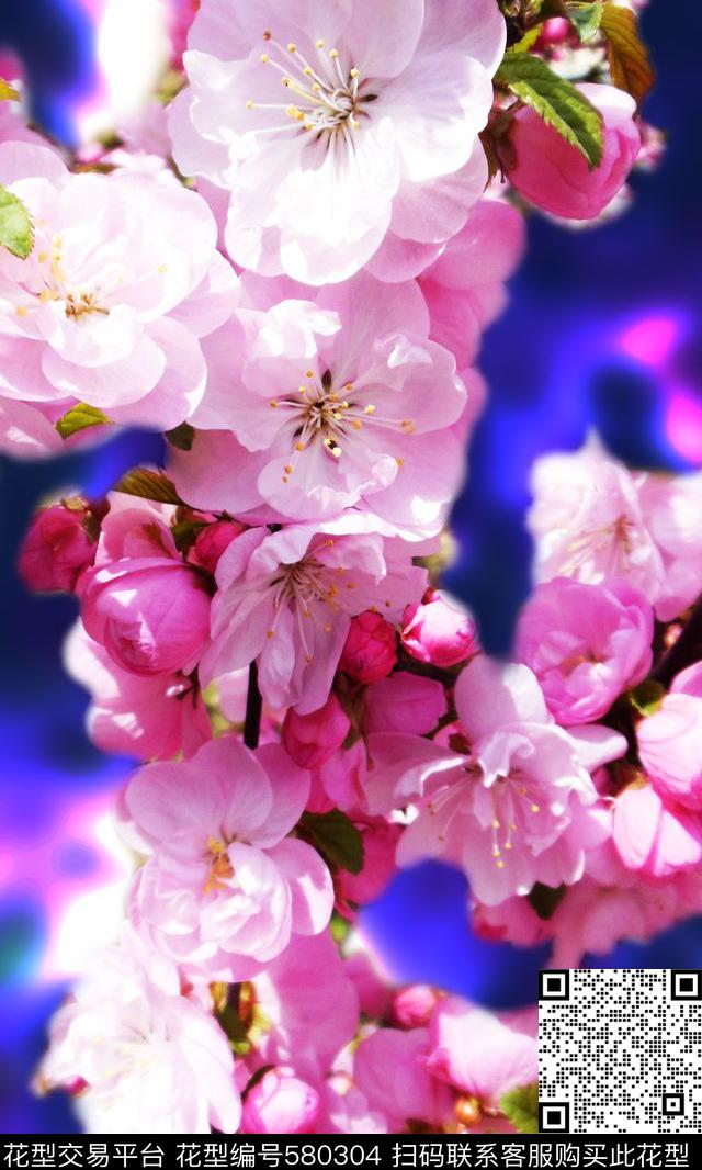 流行时尚花卉桃花数码印花华亿平台下载（图片编号: 580304） - 瓦栏（Walan）
