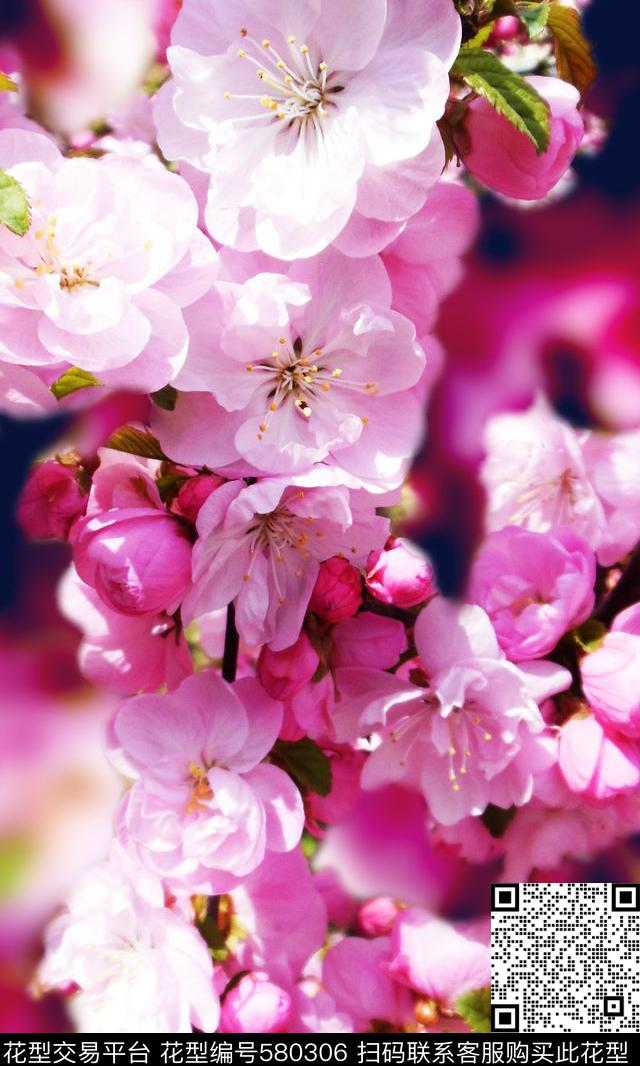流行时尚花卉桃花数码印花华亿平台下载（图片编号: 580306） - 瓦栏（Walan）