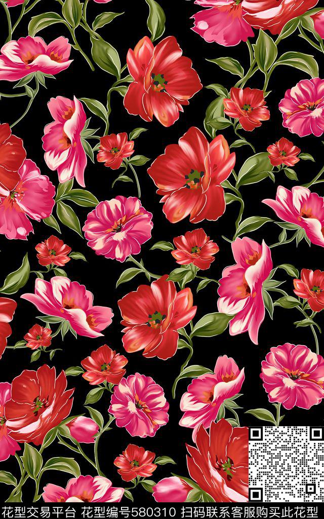 休闲风时尚花朵传统印花华亿平台下载（图片编号: 580310） - 瓦栏（Walan）