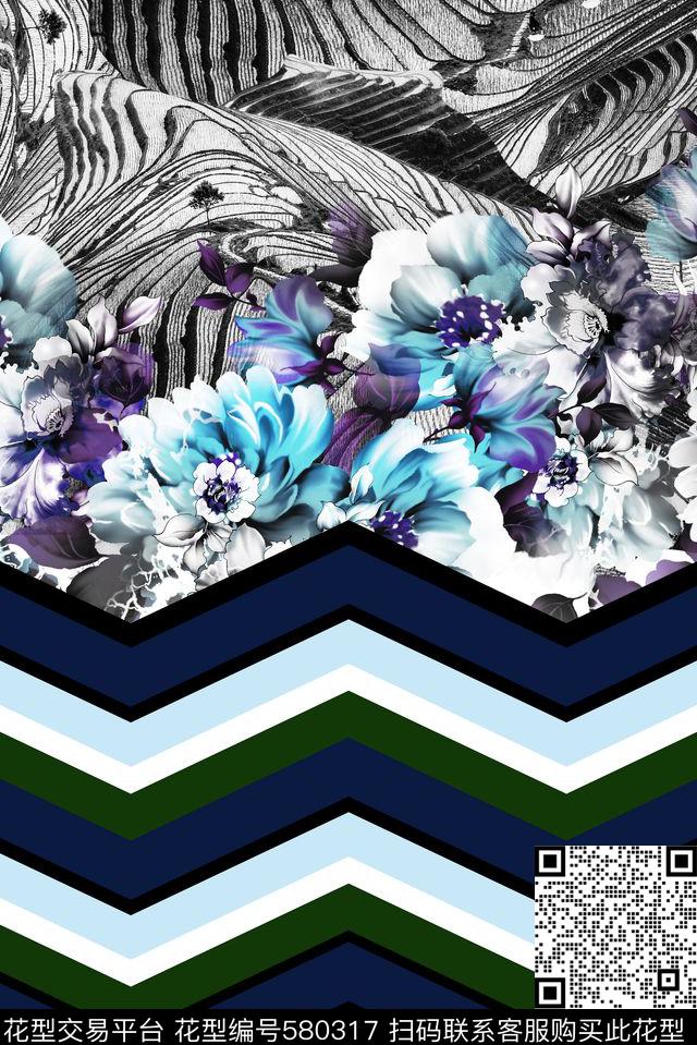 几何、条纹、手绘花卉数码印花华亿平台下载（图片编号: 580317） - 瓦栏（Walan）