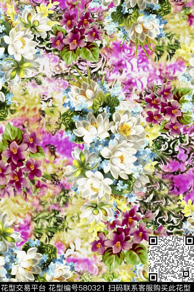 炫彩油画花卉家纺数码印花华亿平台下载（图片编号: 580321） - 瓦栏（Walan）