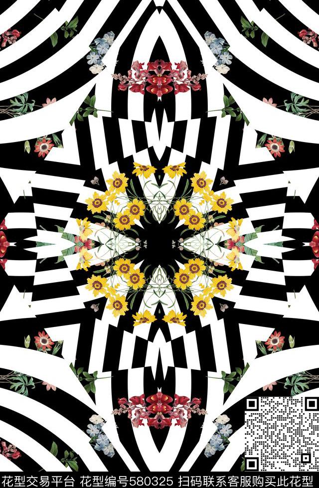 条纹复古花卉数码印花华亿平台下载（图片编号: 580325） - 瓦栏（Walan）