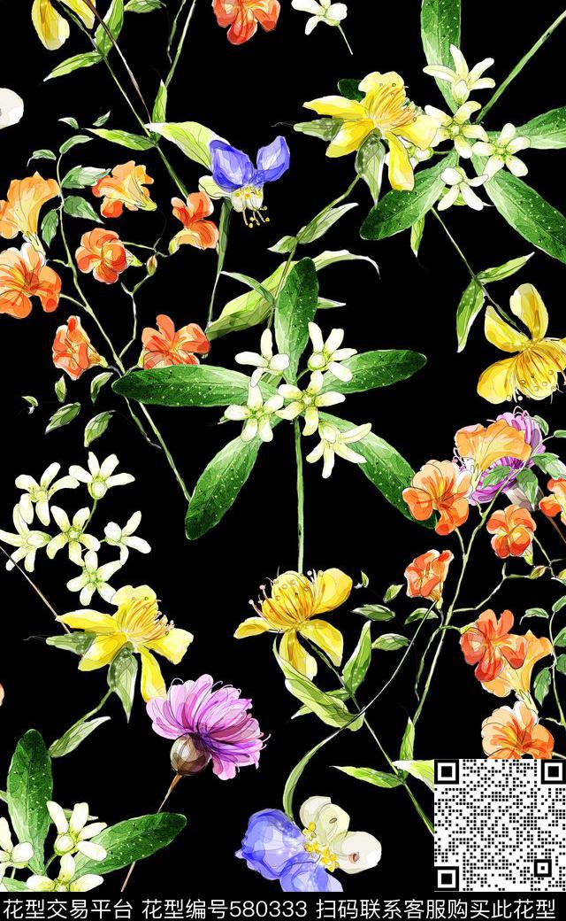 水彩流行时尚女装连衣裙数码印花华亿平台下载（图片编号: 580333） - 瓦栏（Walan）