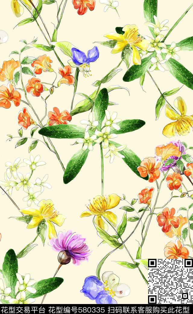 水彩流行时尚女装连衣裙数码印花华亿平台下载（图片编号: 580335） - 瓦栏（Walan）