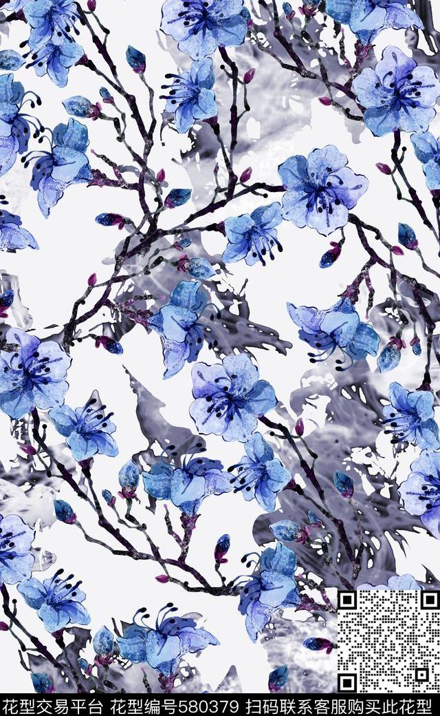 水彩花卉手绘家纺窗帘布数码印花华亿平台下载（图片编号: 580379） - 瓦栏（Walan）