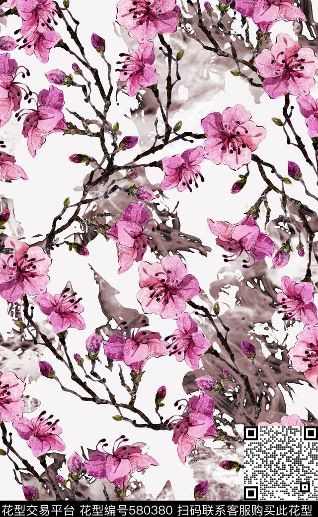 水彩花卉手绘家纺窗帘布数码印花华亿平台下载（图片编号: 580380） - 瓦栏（Walan）