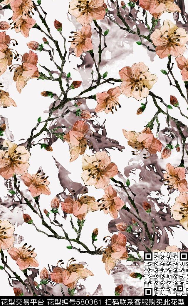 水彩花卉手绘家纺窗帘布数码印花华亿平台下载（图片编号: 580381） - 瓦栏（Walan）