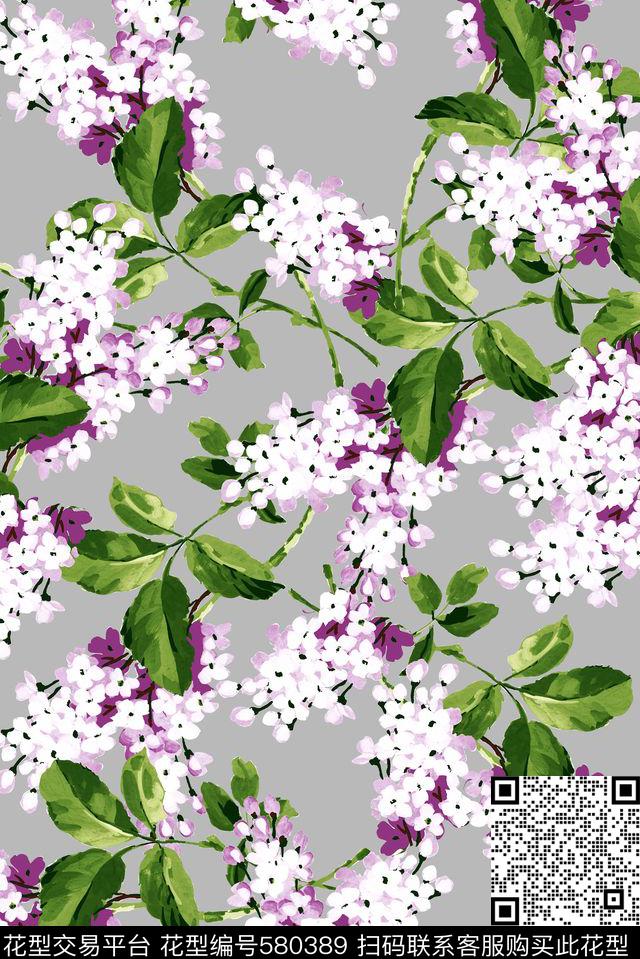 中国风手绘花朵炫彩女装数码印花华亿平台下载（图片编号: 580389） - 瓦栏（Walan）