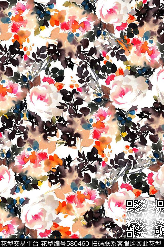 手绘花卉迷幻拉丁花卉数码印花华亿平台下载（图片编号: 580460） - 瓦栏（Walan）