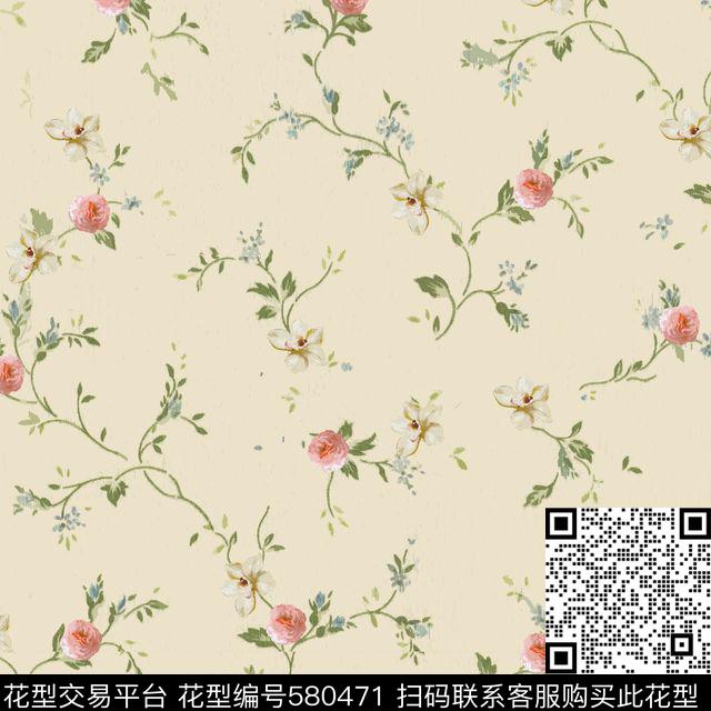 手绘花卉田园风传统印花华亿平台下载（图片编号: 580471） - 瓦栏（Walan）