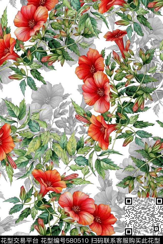 数码印花女装花卉数码印花华亿平台下载（图片编号: 580510） - 瓦栏（Walan）