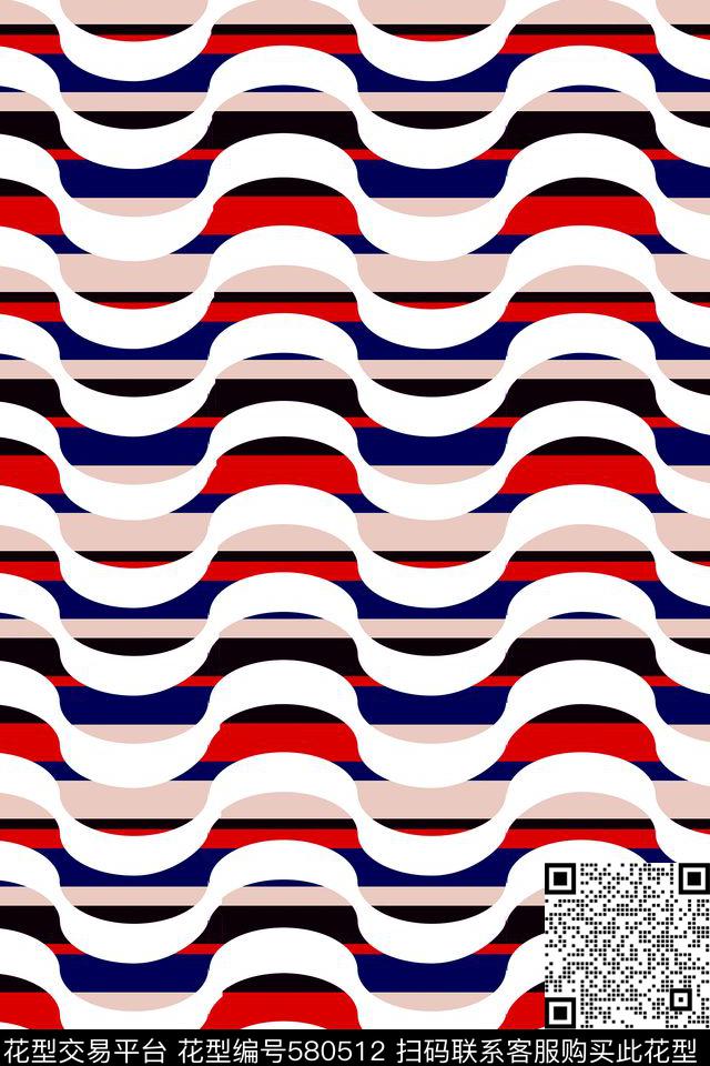 时尚几何波纹撞色传统印花华亿平台下载（图片编号: 580512） - 瓦栏（Walan）