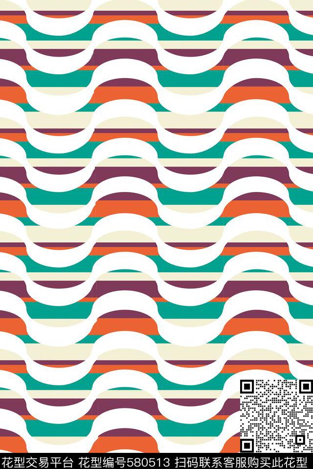 时尚几何波纹撞色传统印花华亿平台下载（图片编号: 580513） - 瓦栏（Walan）