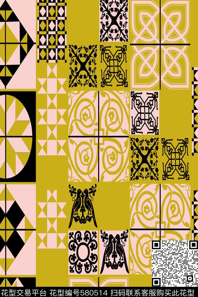 时尚花砖拼贴传统印花华亿平台下载（图片编号: 580514） - 瓦栏（Walan）