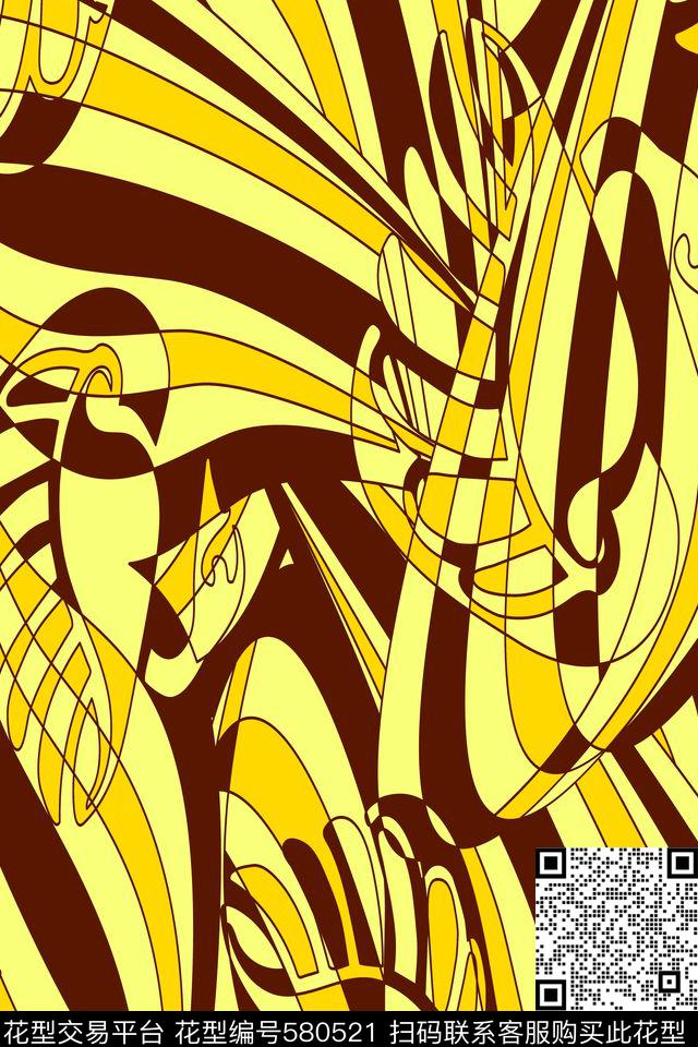 时尚几何波纹传统印花华亿平台下载（图片编号: 580521） - 瓦栏（Walan）