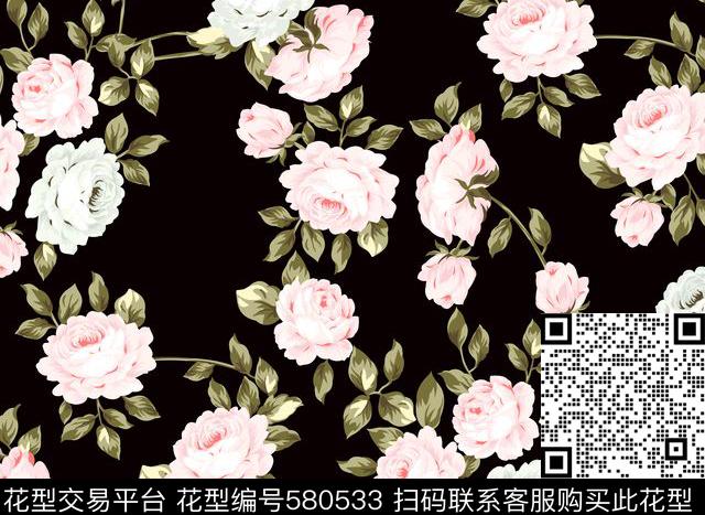 欧美花卉时尚传统印花华亿平台下载（图片编号: 580533） - 瓦栏（Walan）