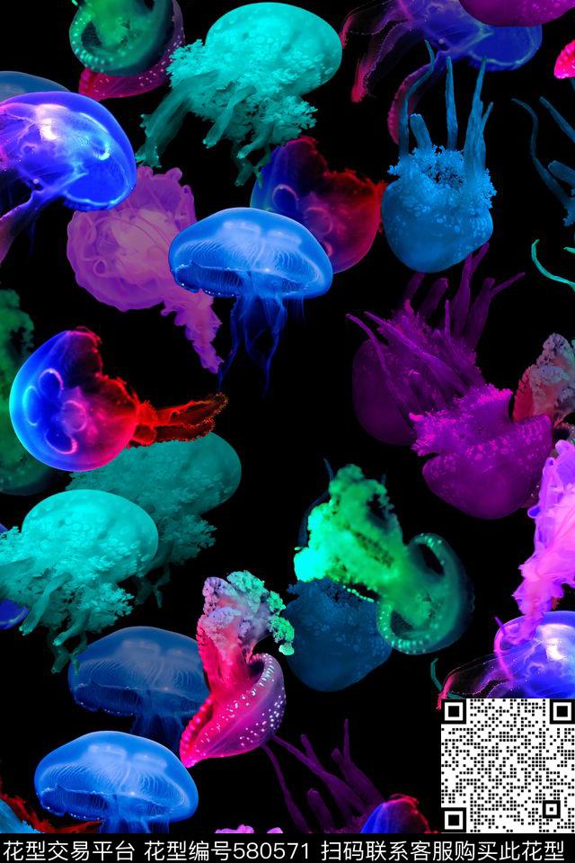动物纹海洋元素水母数码印花华亿平台下载（图片编号: 580571） - 瓦栏（Walan）