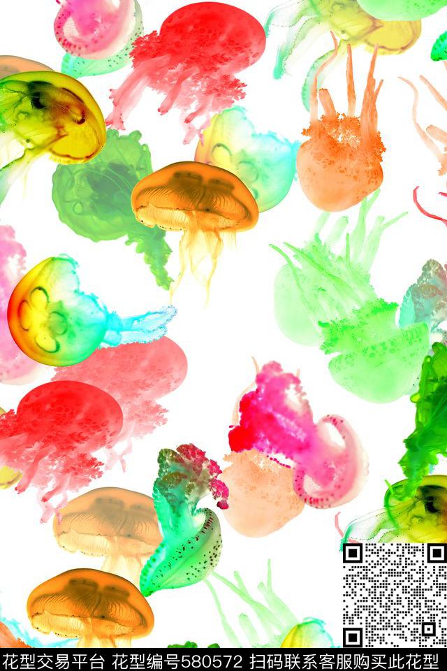 动物纹海洋元素水母数码印花华亿平台下载（图片编号: 580572） - 瓦栏（Walan）