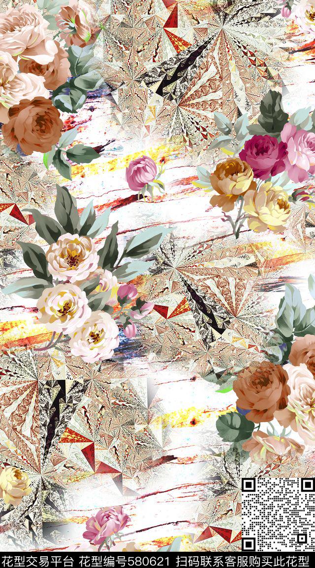 格纹条纹花卉数码印花华亿平台下载（图片编号: 580621） - 瓦栏（Walan）