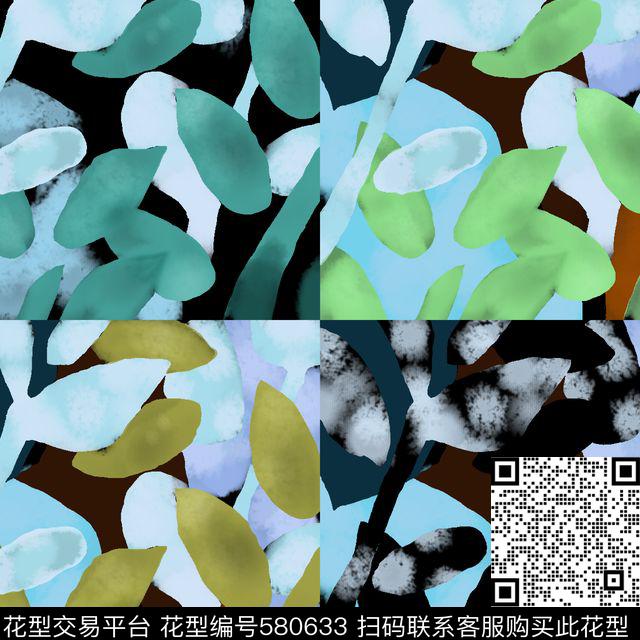 手绘树叶撞色传统印花华亿平台下载（图片编号: 580633） - 瓦栏（Walan）