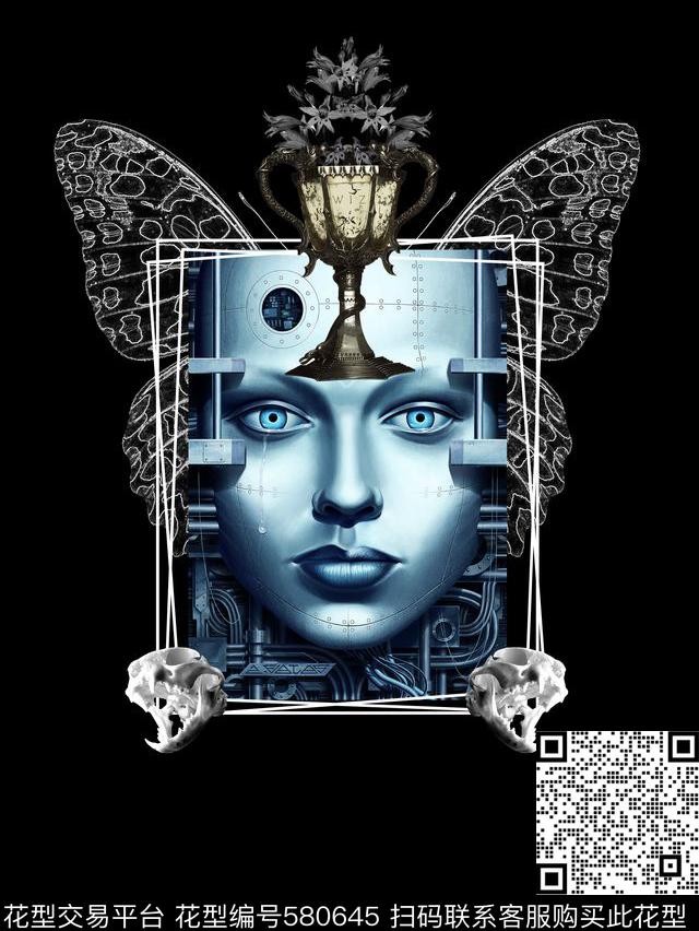 休闲风蝴蝶科技人物数码印花华亿平台下载（图片编号: 580645） - 瓦栏（Walan）