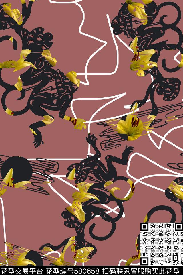 几何手绘线描传统印花华亿平台下载（图片编号: 580658） - 瓦栏（Walan）