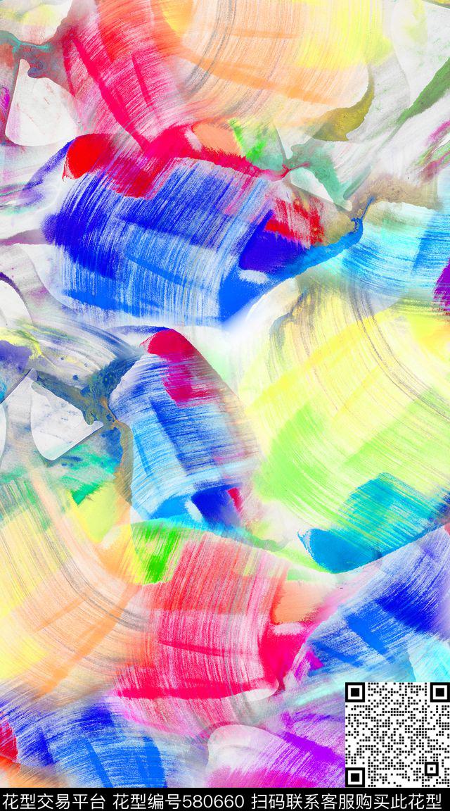 条纹抽象炫彩涂鸦数码印花华亿平台下载（图片编号: 580660） - 瓦栏（Walan）